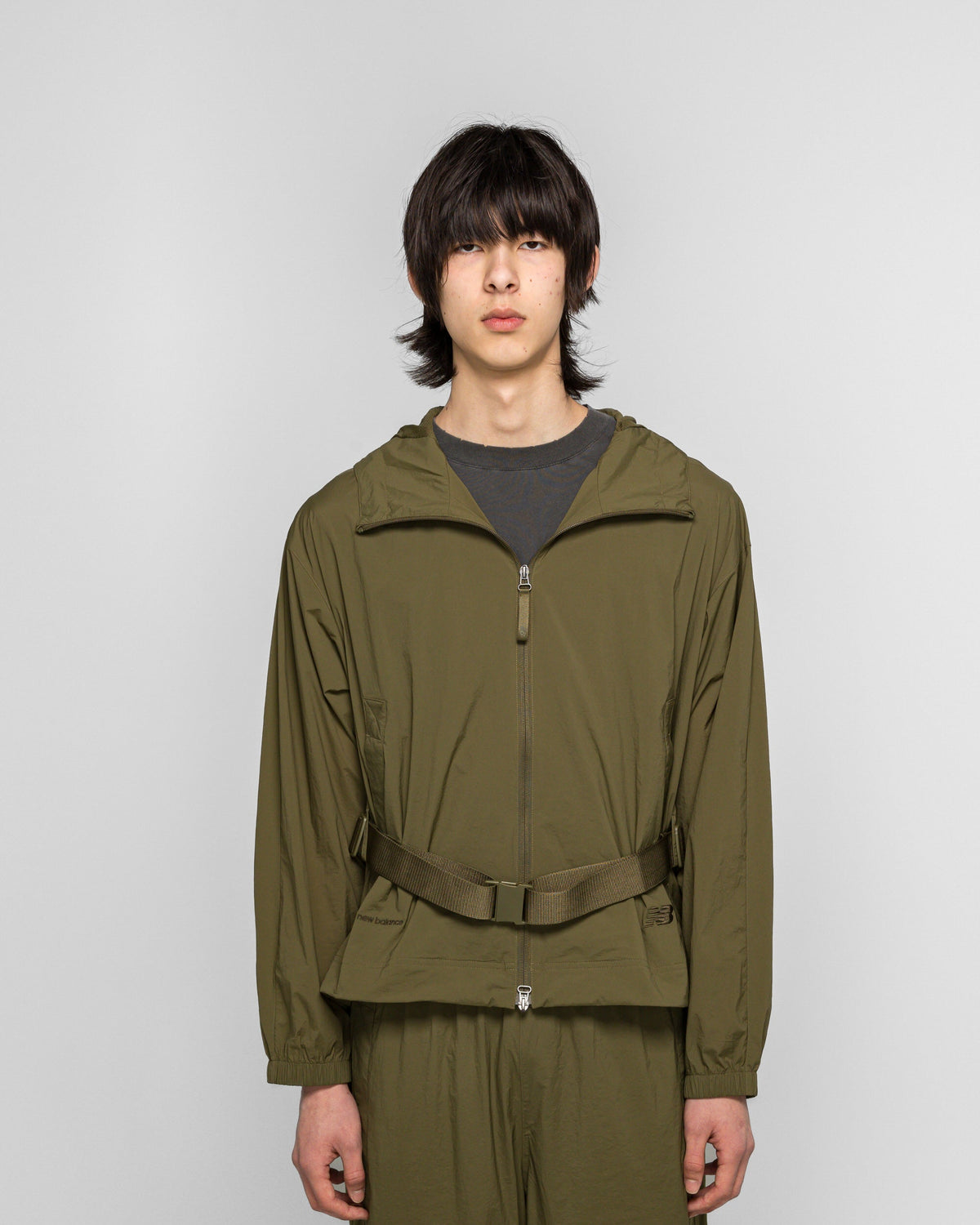 Unisex Nylon Jacket - Green - NB GREY Light Weight Hoodie Jacket - Wakame