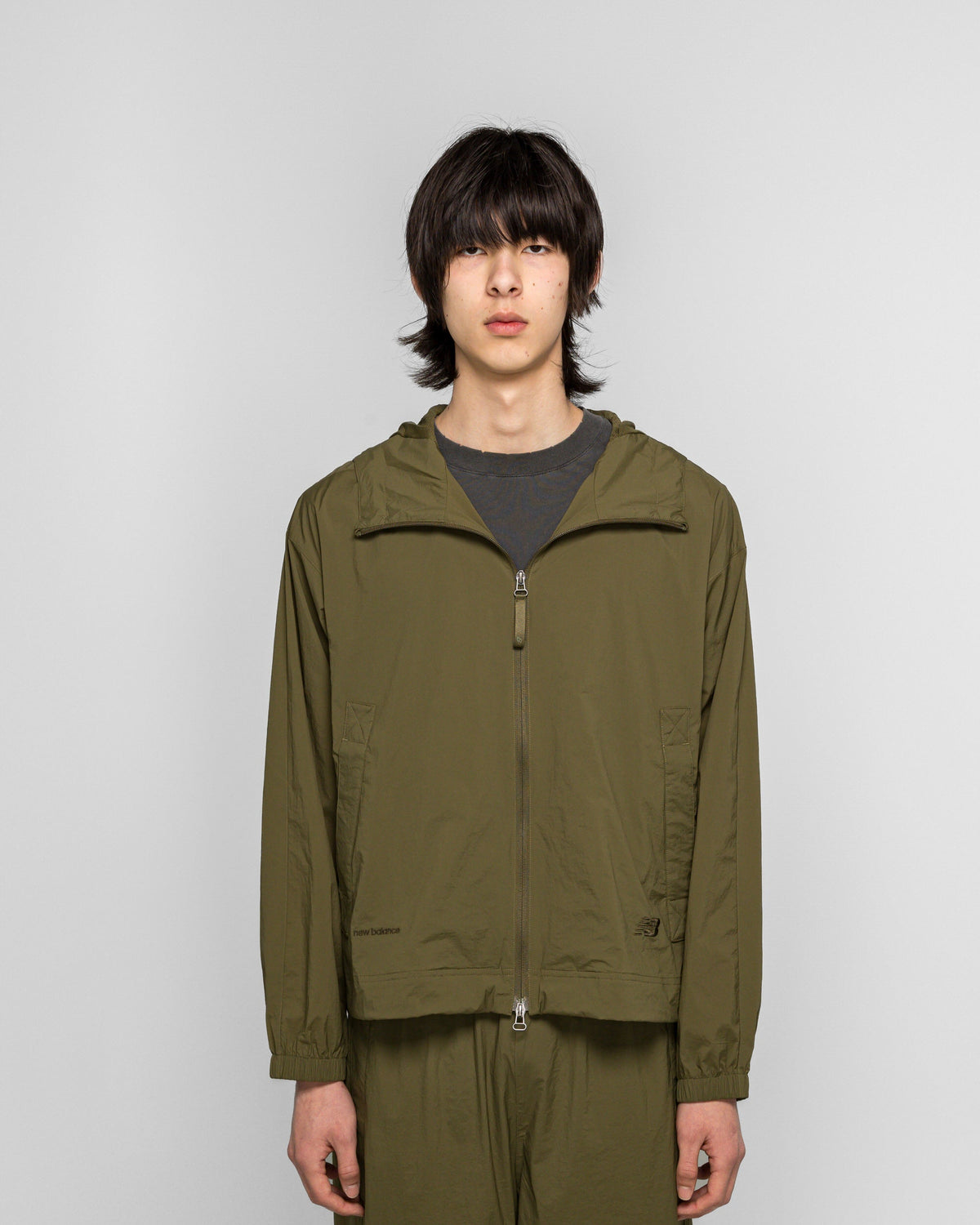 Unisex Nylon Jacket - Green - NB GREY Light Weight Hoodie Jacket - Wakame