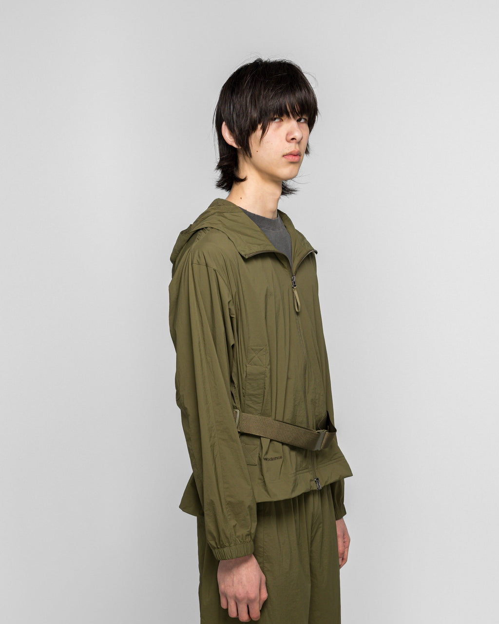 Unisex Nylon Jacket - Green - NB GREY Light Weight Hoodie Jacket - Wakame