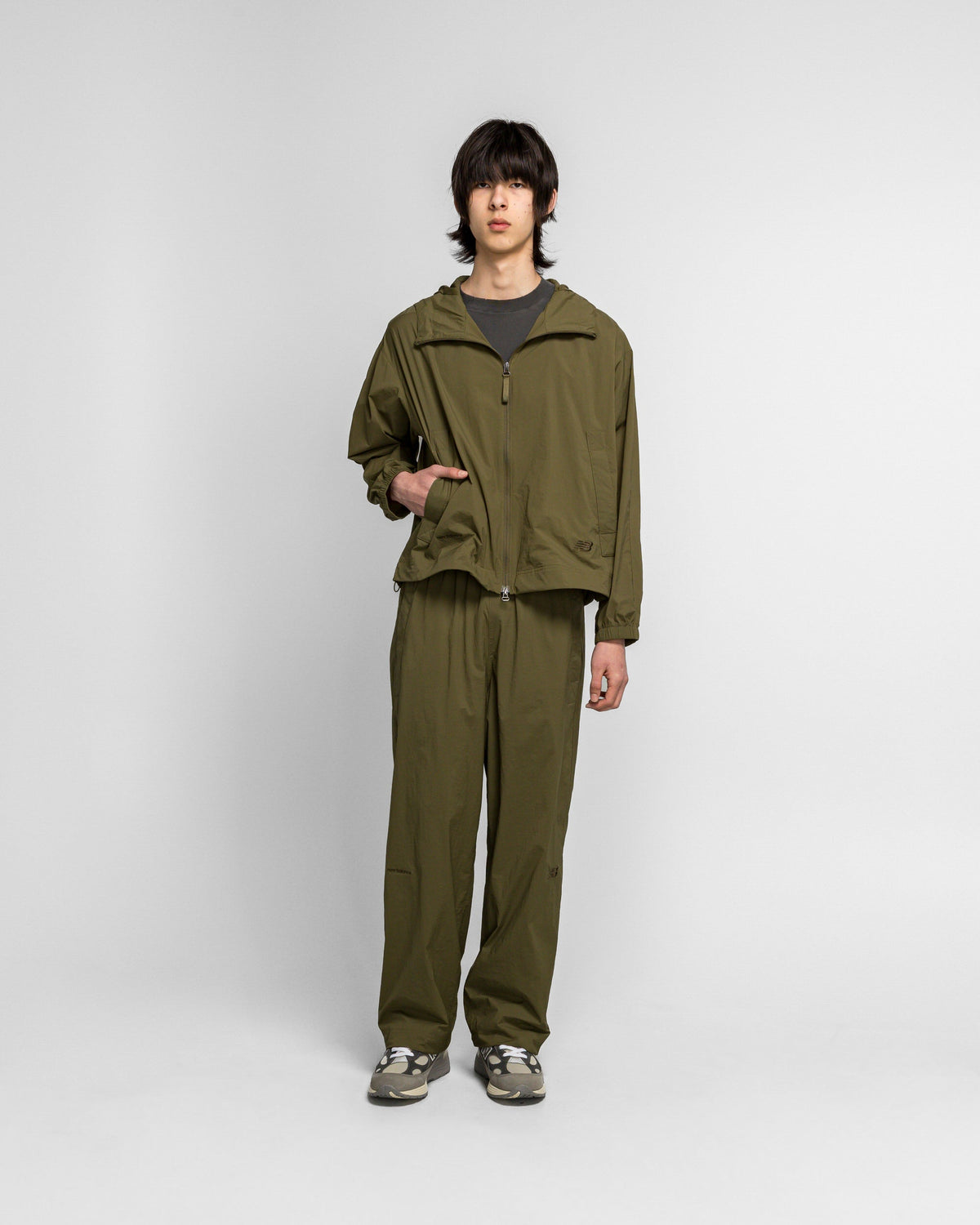 Unisex Nylon Jacket - Green - NB GREY Light Weight Hoodie Jacket - Wakame